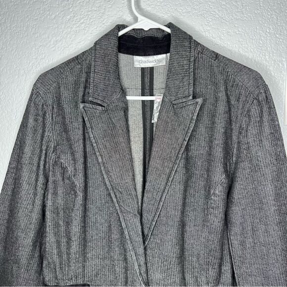New! Chadwick’s Gray Denim Button Velvet Waistband Peplum Women Blazer Sz 16 - Picture 4 of 10